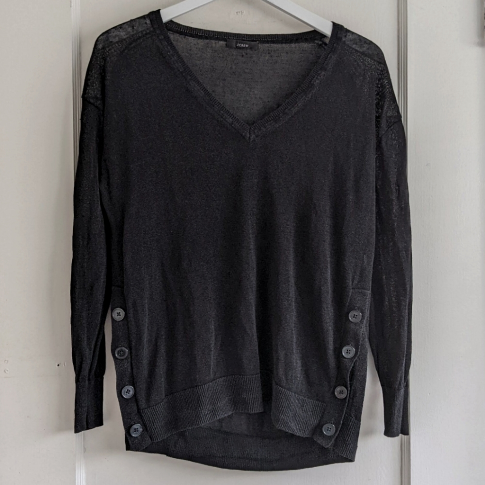 J. Crew Linen Blend V-Neck Summer Sweater with Side Buttons